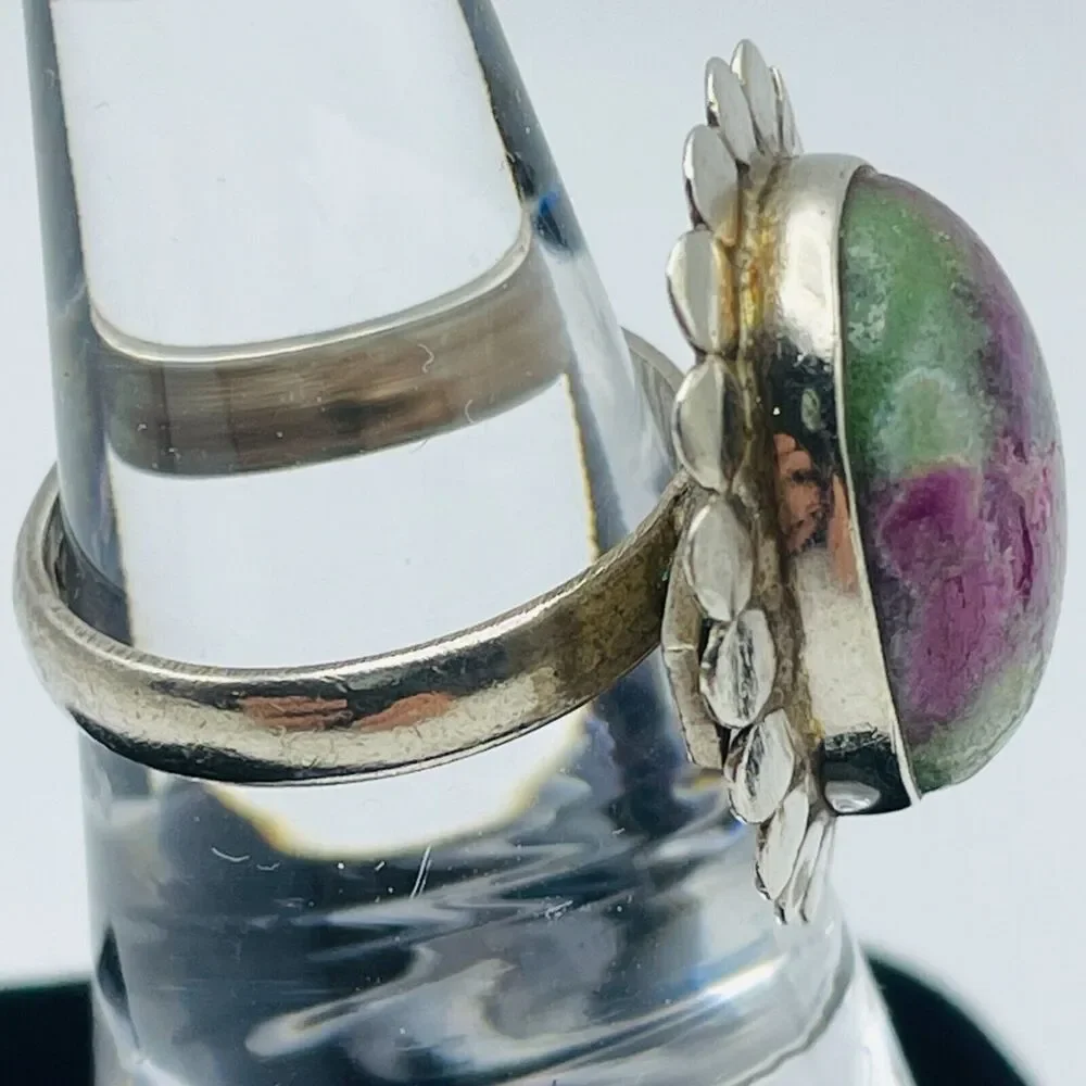 Ruby and Zoisite Gemstone Sterling Silver Ring US Size 6.75 Stamped 925 Colorful